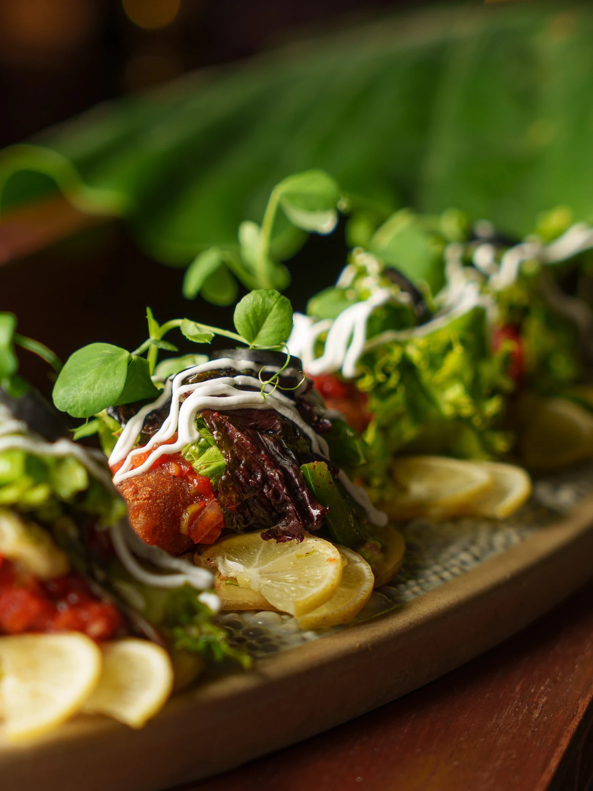Tacos piled with greens