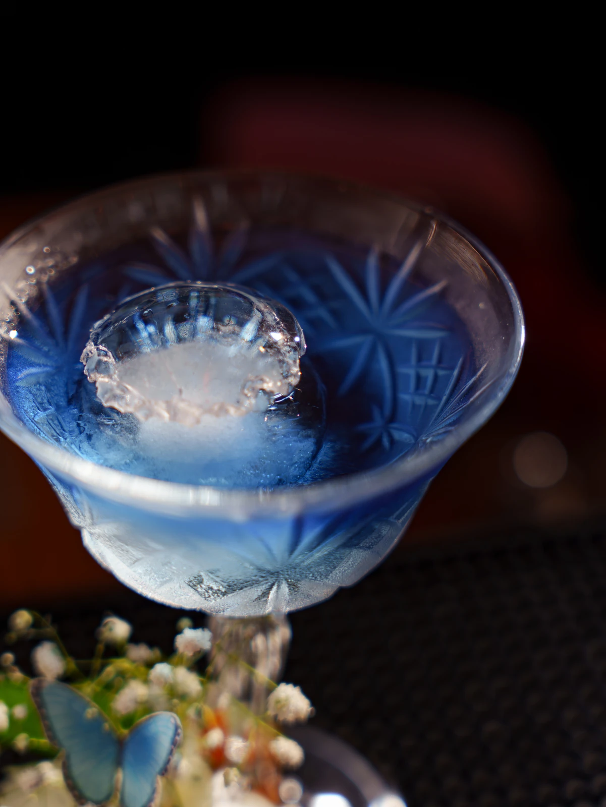 Crushed ice in a cut-crystal coupe